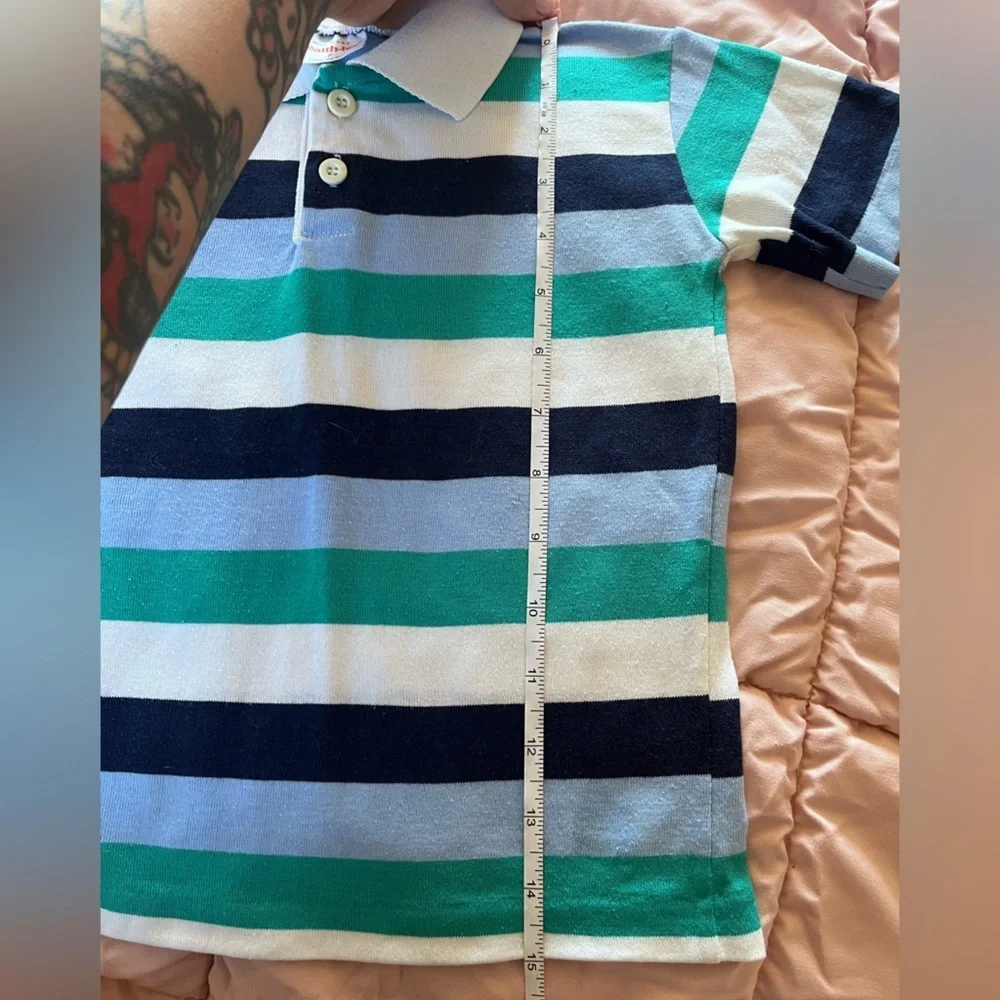 Vintage Healthtex Striped Polo Shirt - Blue, Green, White
